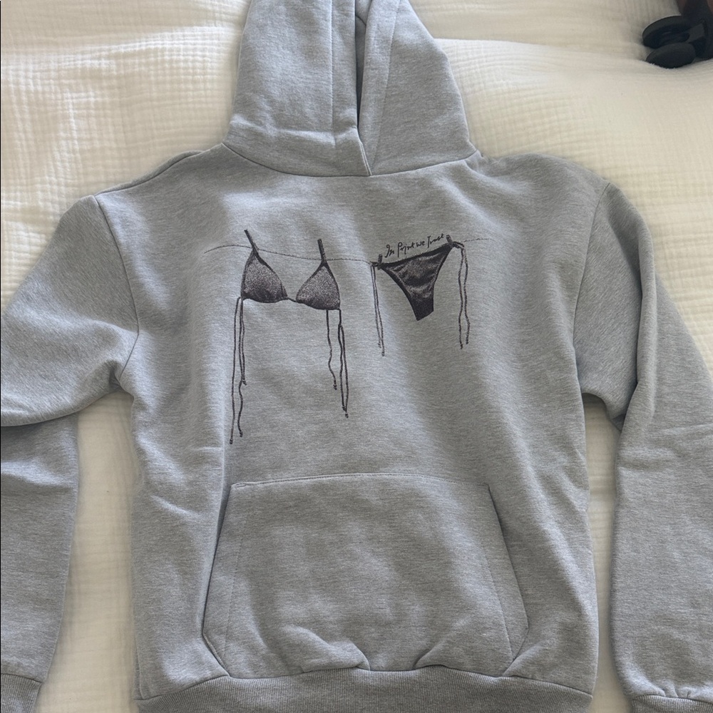 In Print We Trust Gray Hoodie with Bikini Sketch Graphic